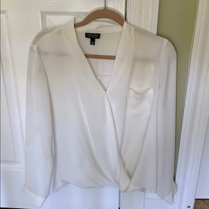 Drape V-Neck Blouse with Pocket with Button Cuff